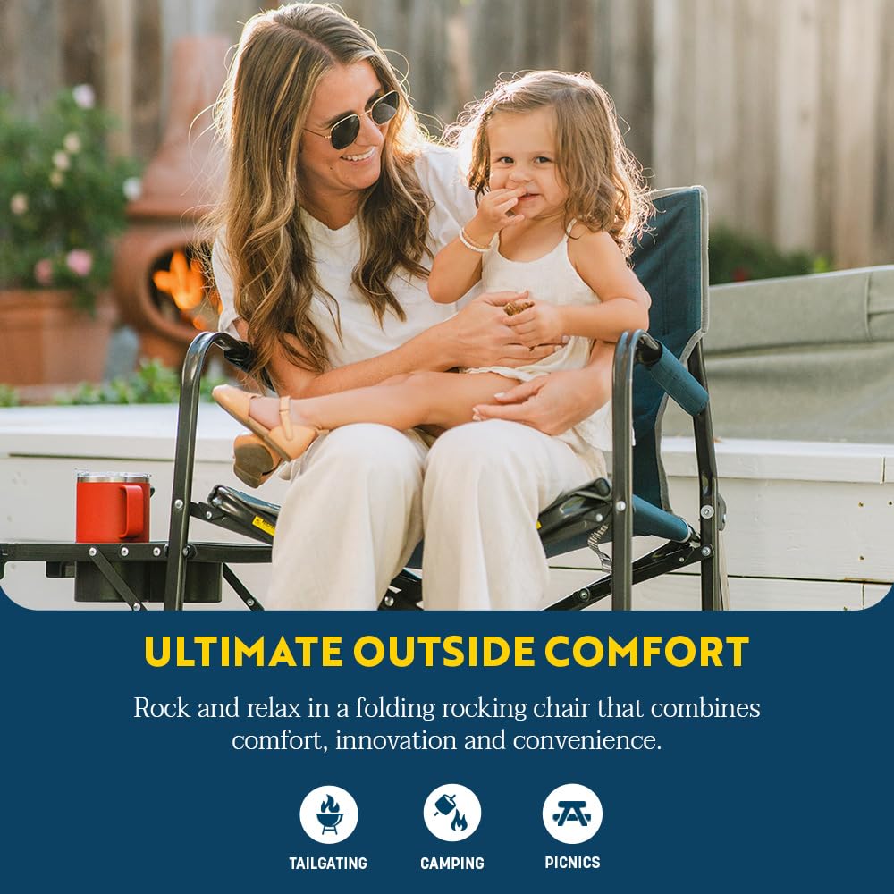 Freestyle Rocker beside campfire with breathable mesh back for airflow