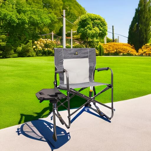GCI Outdoor Freestyle Rocker side table in use outdoors for snacks