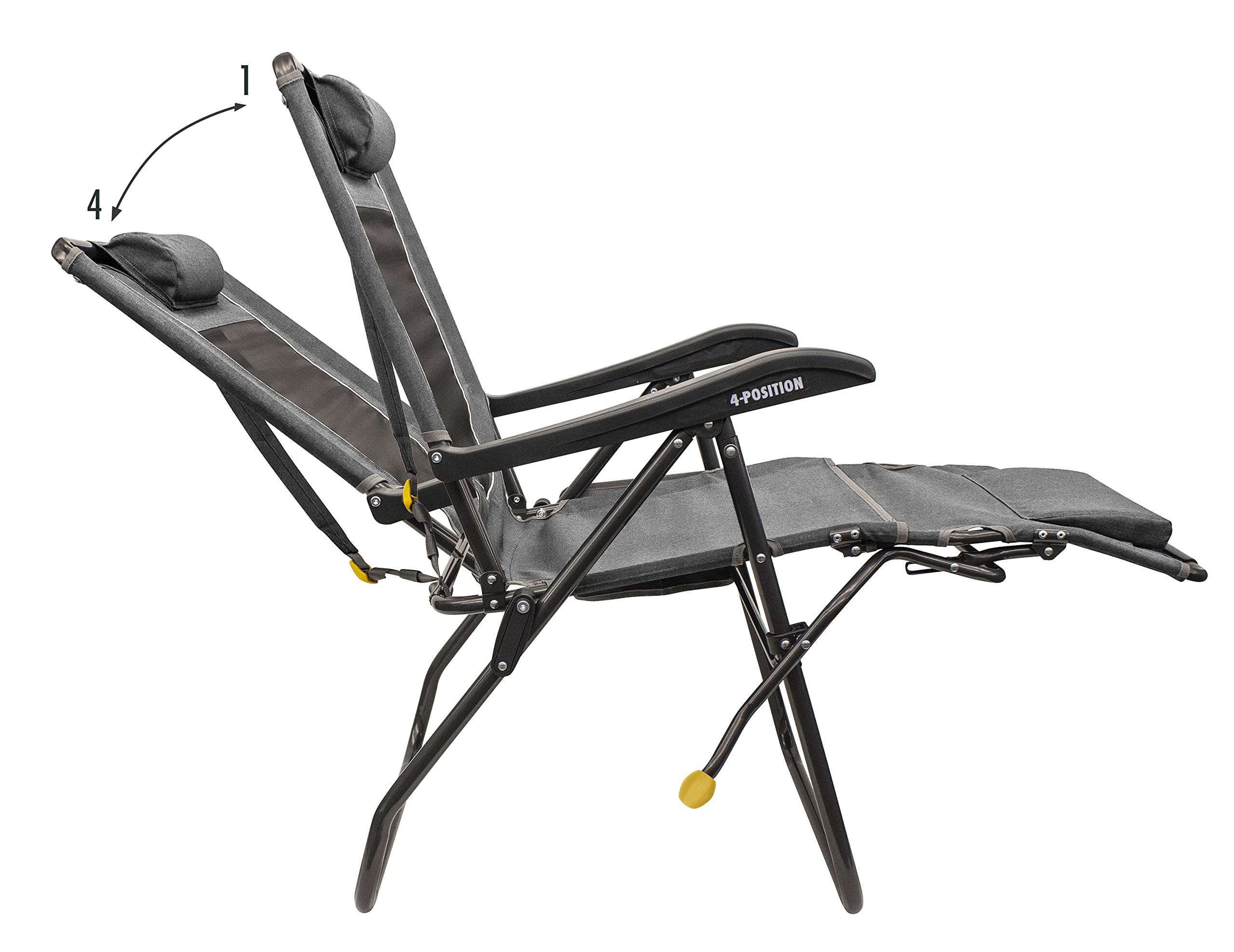 GCI Outdoor Legz Up Lounger with plush head pillow for camp comfort.