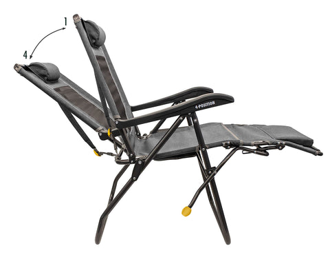 GCI Outdoor Legz Up Lounger with plush head pillow for camp comfort.
