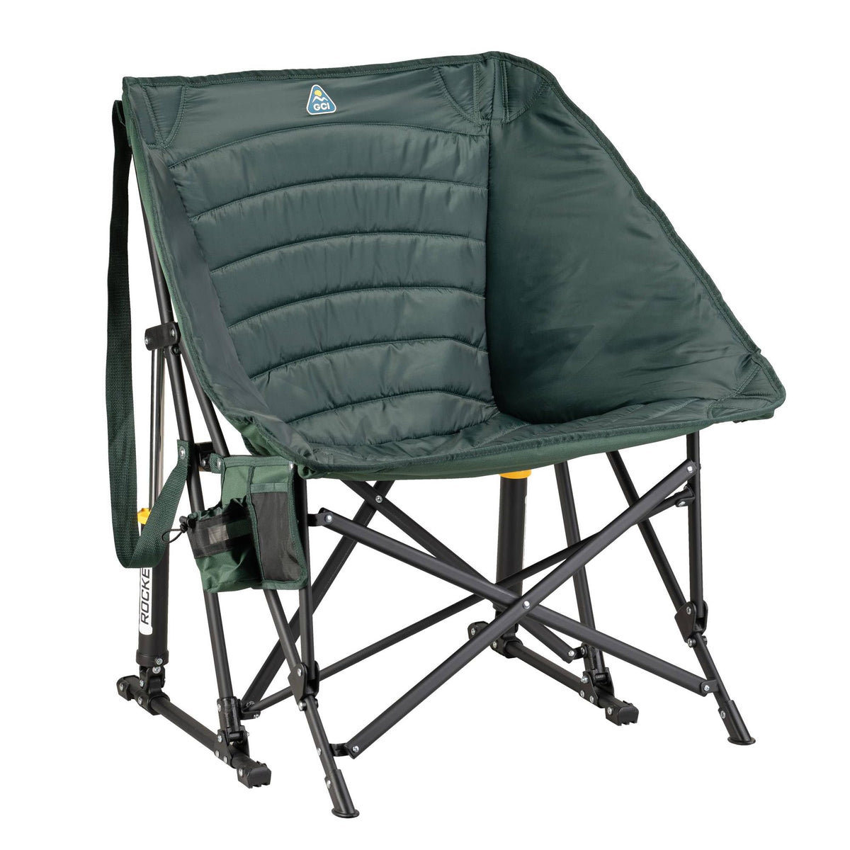 GCI Outdoor Puff Rocker Hunter front view showing padded arms for comfort