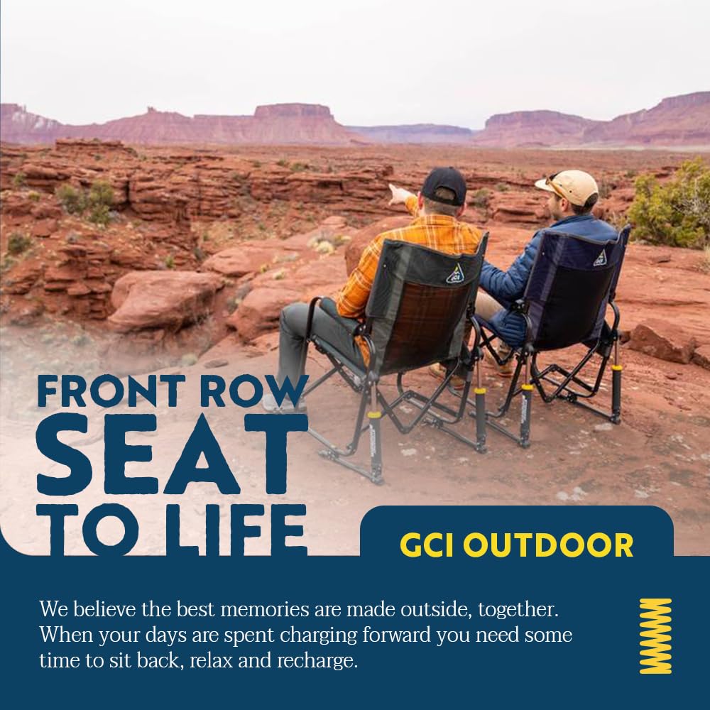 GCI Outdoor Stowaway Rocker Navy Topo, campfire-side setup for cozy seating