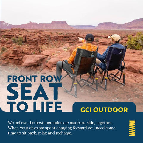 GCI Outdoor Stowaway Rocker Navy Topo, campfire-side setup for cozy seating
