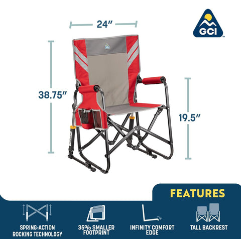 GCI Outdoor Stowaway Rocker Navy Topo, side view, easy to carry and set up