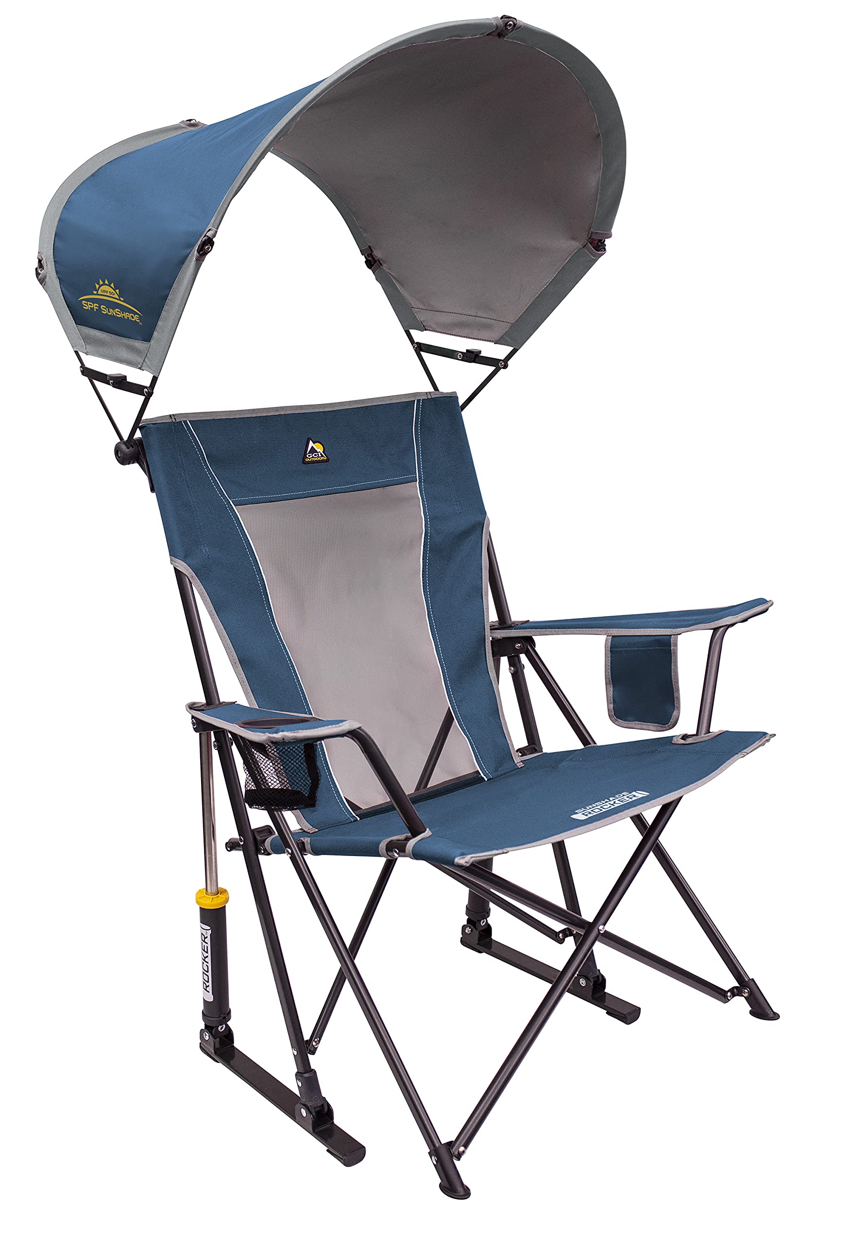 GCI Outdoor Sunshade Rocker with canopy provides UPF 50+ shade for sunny days