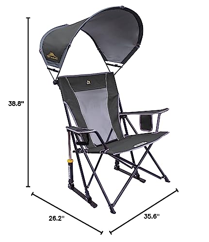 GCI Outdoor Sunshade Rocker showing side cup holder for drinks during outdoor activities