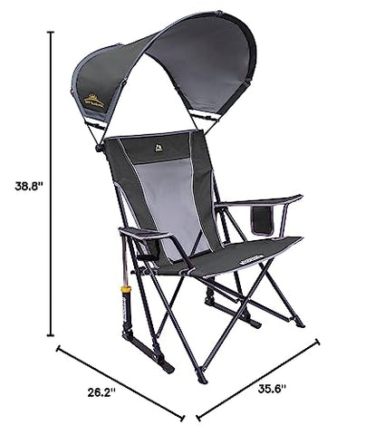 GCI Outdoor Sunshade Rocker showing side cup holder for drinks during outdoor activities