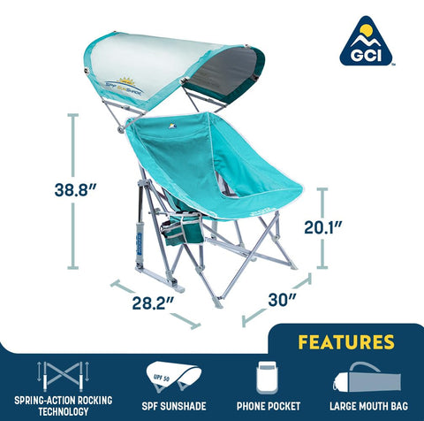 GCI Waterside Pod Rocker SunShade canopy adjusted for flexible sun protection.