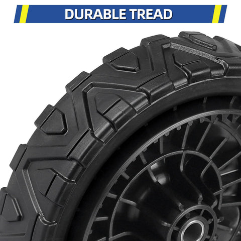 GICOOL walk-behind mower wheel enhances maneuverability on uneven turf.