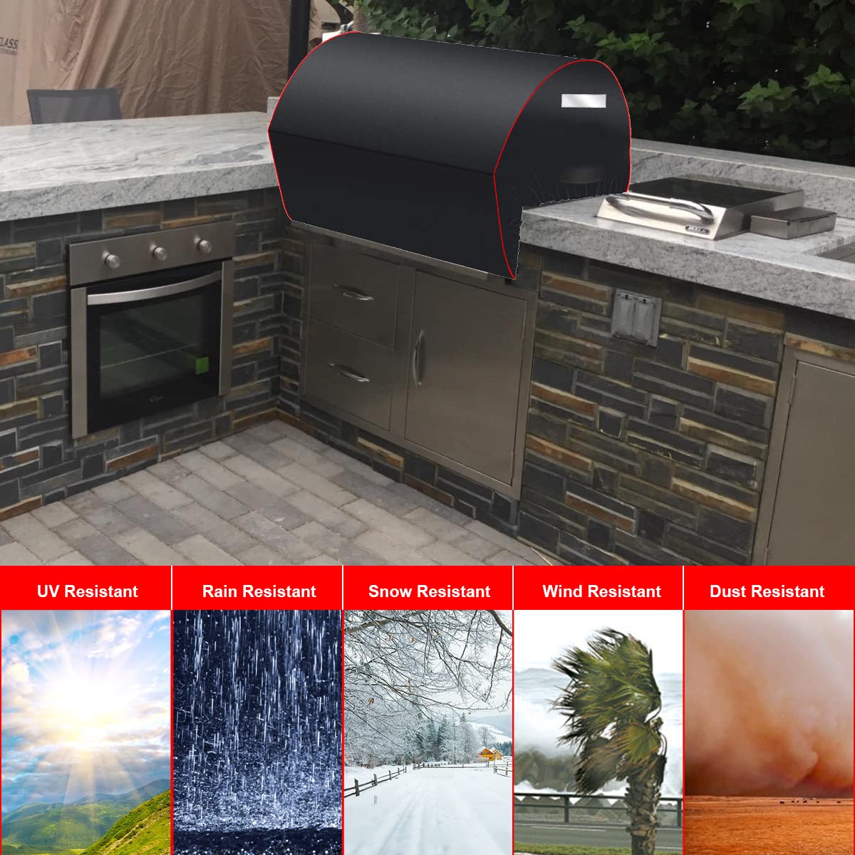 Gcostar grill cover with reflective tape improves night visibility.