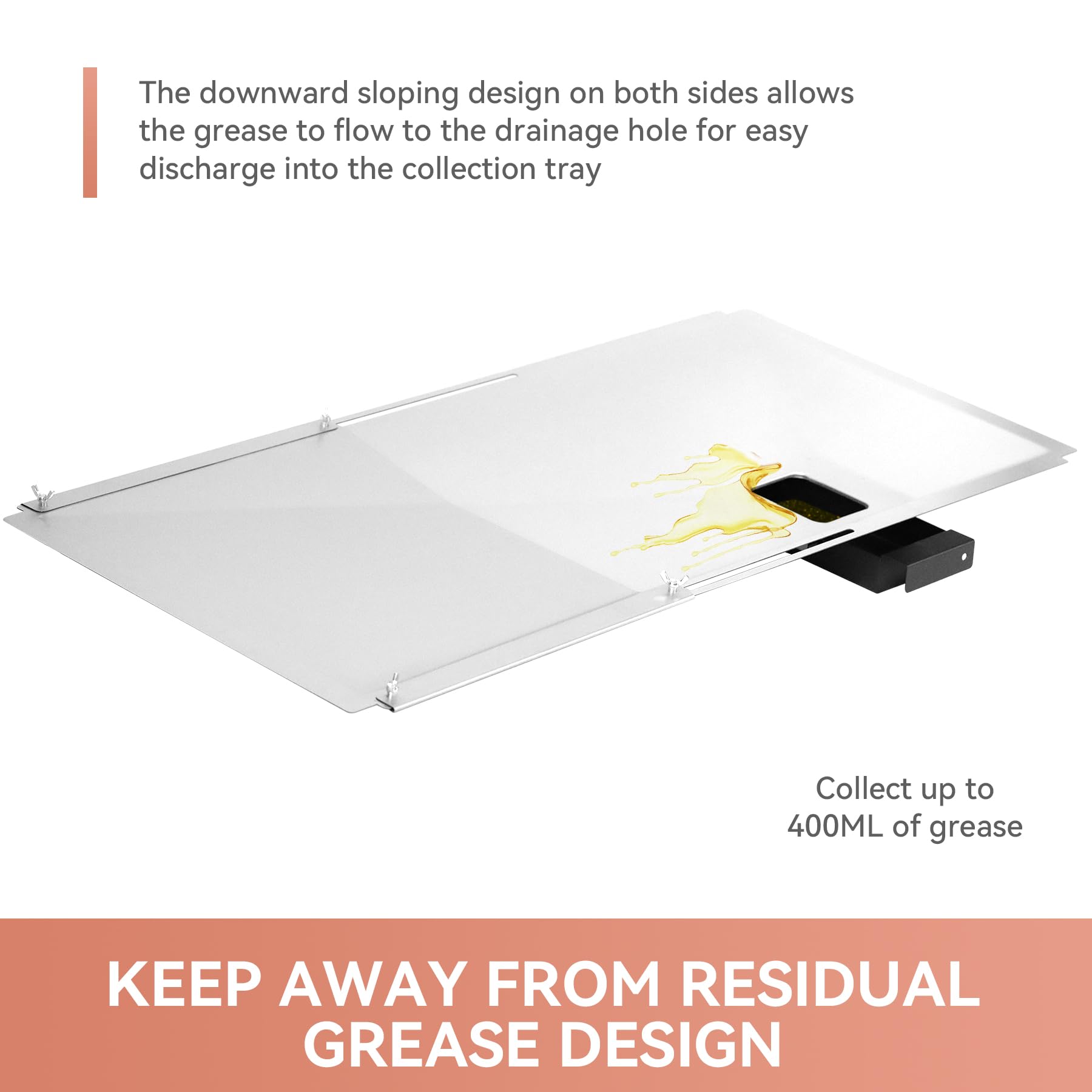 Porcelain steel catch pan adds durability and easy cleaning after grilling