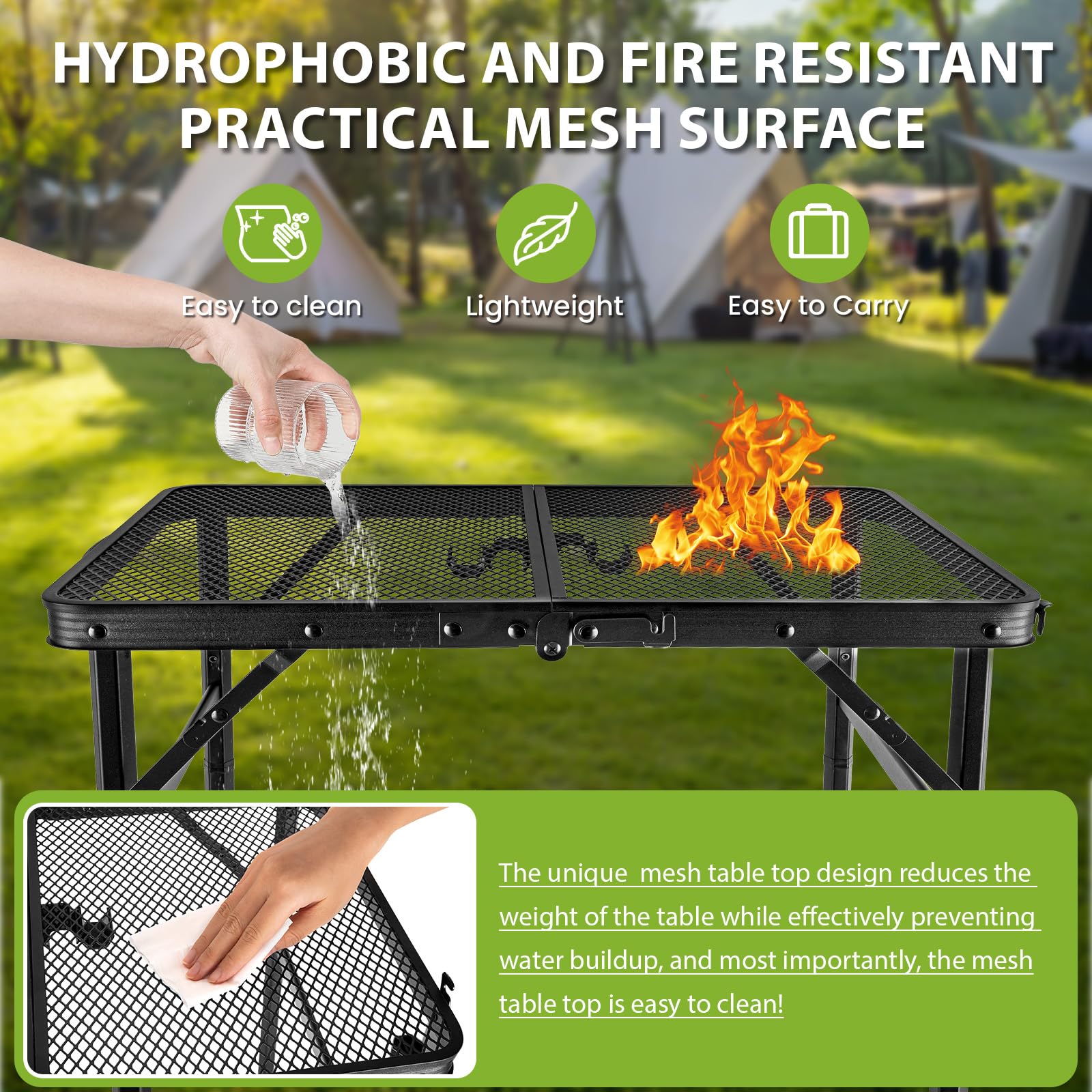 GDDGHS folding grill table aluminum construction conveys durability and weather resistance.