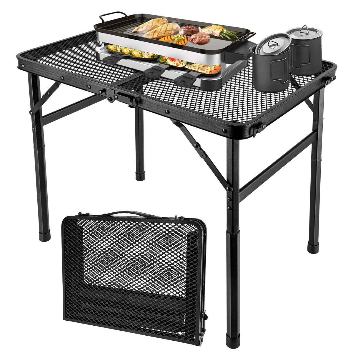 GDDGHS folding grill table folded view shows compact portability for travel.