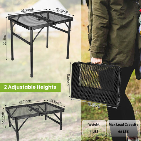 GDDGHS folding grill table campsite setup demonstrates portable outdoor dining.