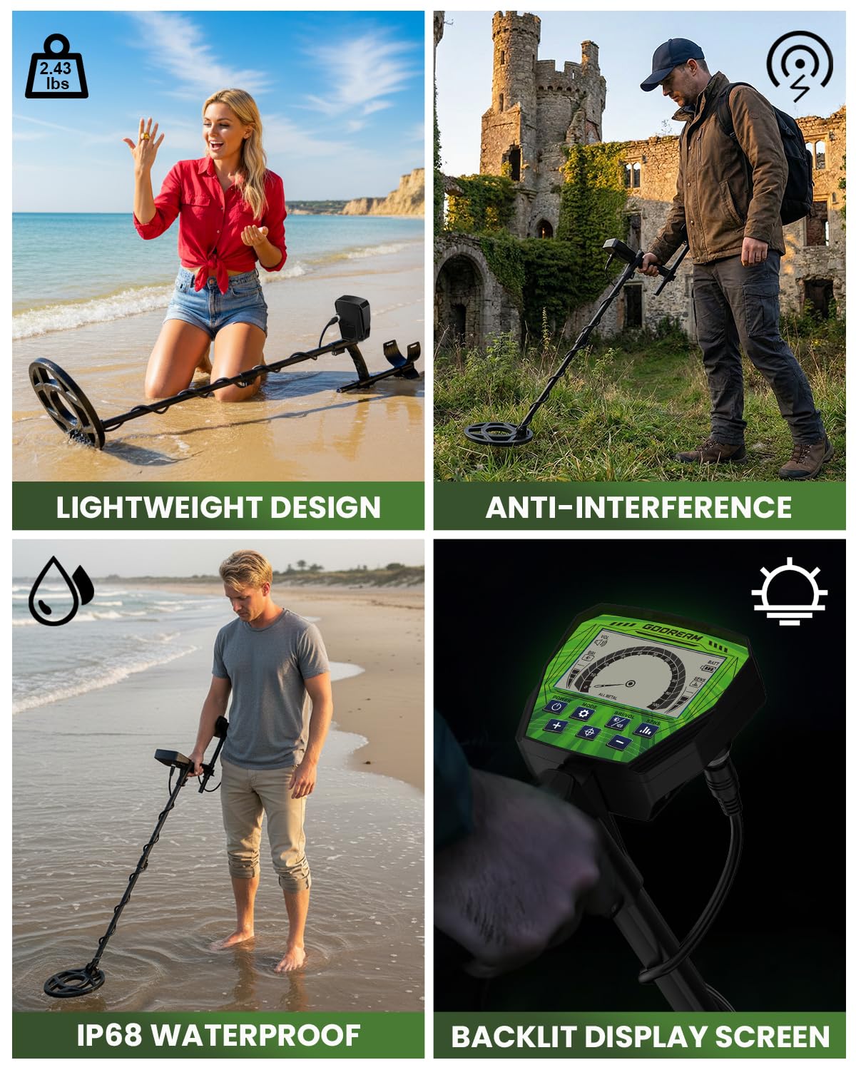 GDDREAM ergonomic armrest and comfortable controls for extended detecting sessions.