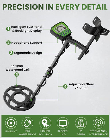 GDDREAM 10-inch IP68 waterproof coil ready for beach or shallow-water treasure searching.