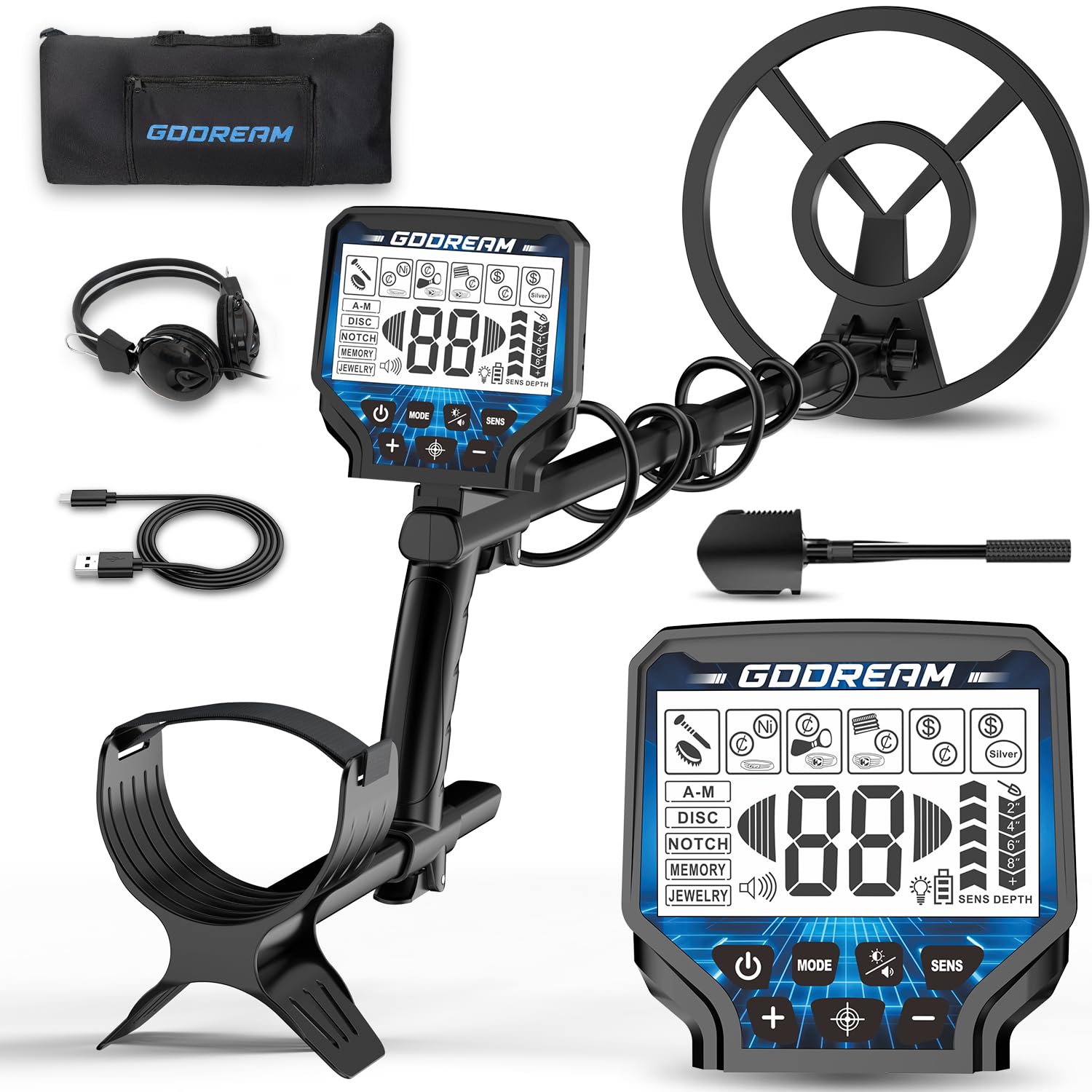 GDDREAM metal detector with a 10-inch coil for precise targeting in diverse environments.