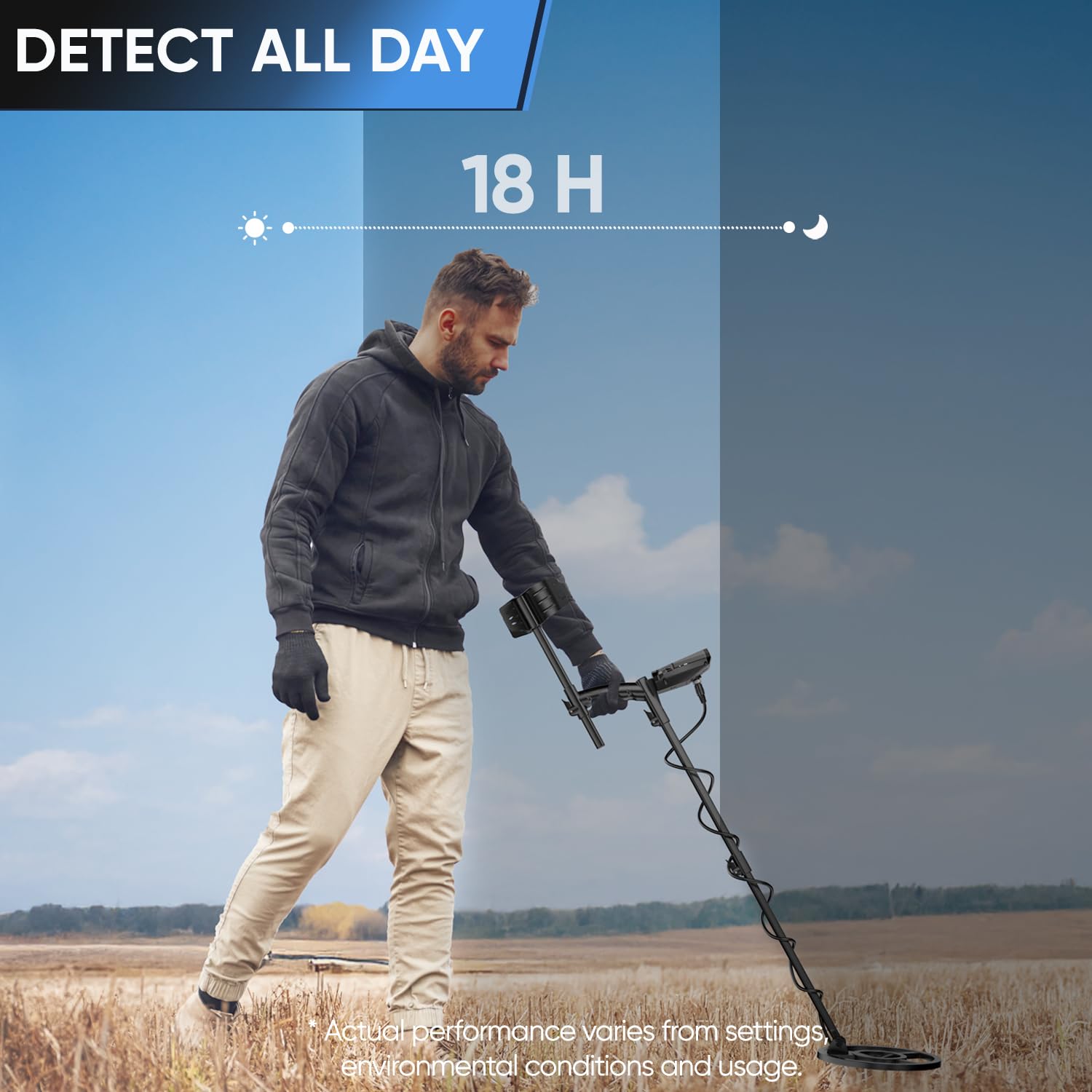 GDDREAM metal detector foldable design for lightweight portability and quick setup.