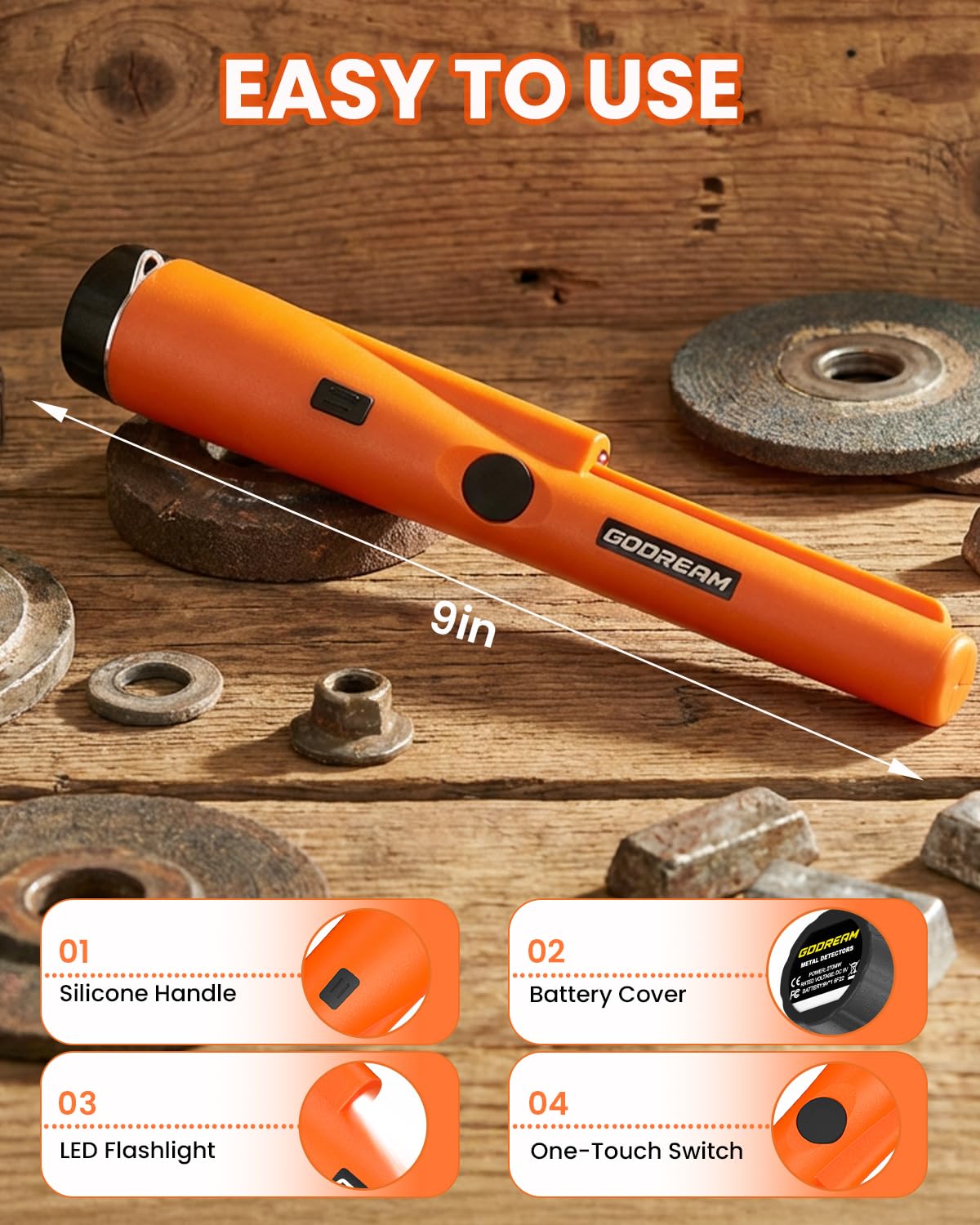 GDDREAM pinpointer shows LED alert as you approach a target.