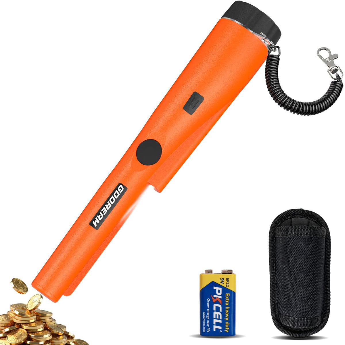 GDDREAM pinpointer orange wand with LED light for fast target localization.