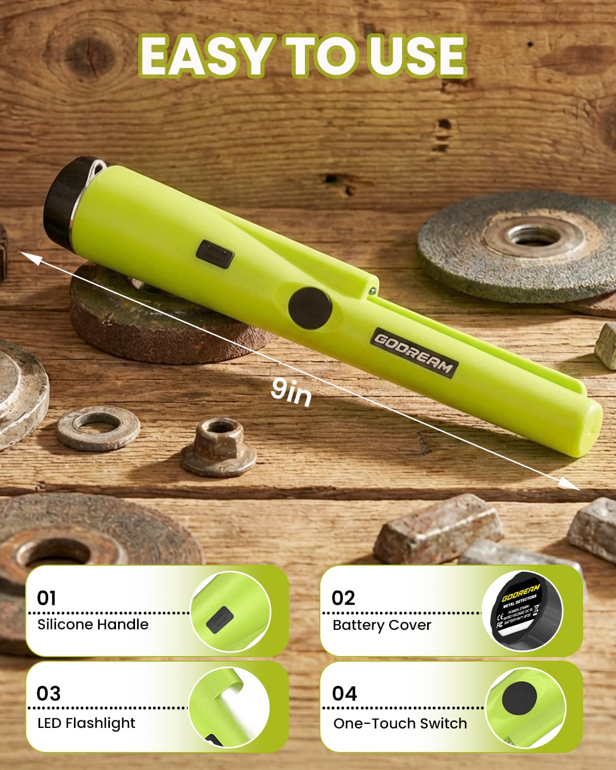 GDDREAM pinpointer waterproof tip enables shallow-water checks.