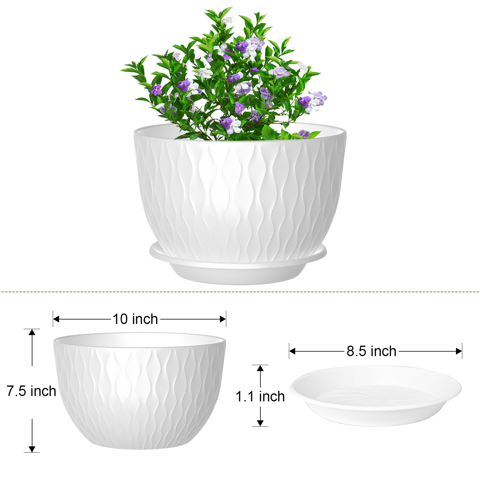 GDJUQZ pot with removable saucer tray to capture excess water.