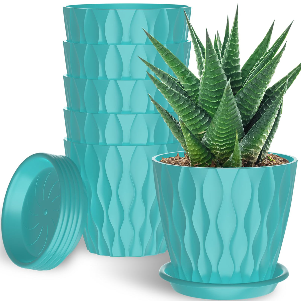 GDJUQZ 6-pack 6-inch indoor pots with drainage hole and tray for mess-free watering