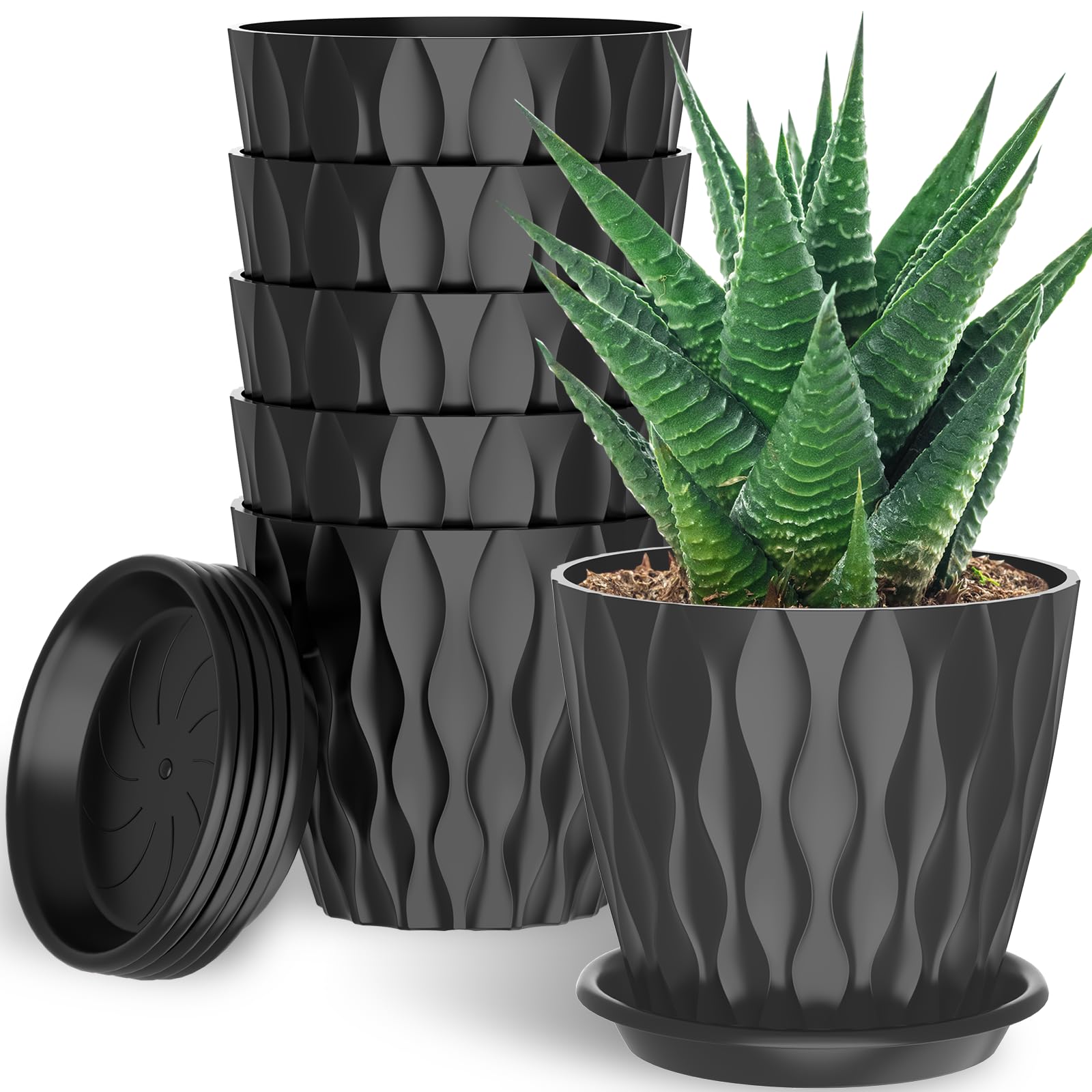 GDJUQZ 6-pack plant pots with drainage holes promote healthy roots and mess-free watering.