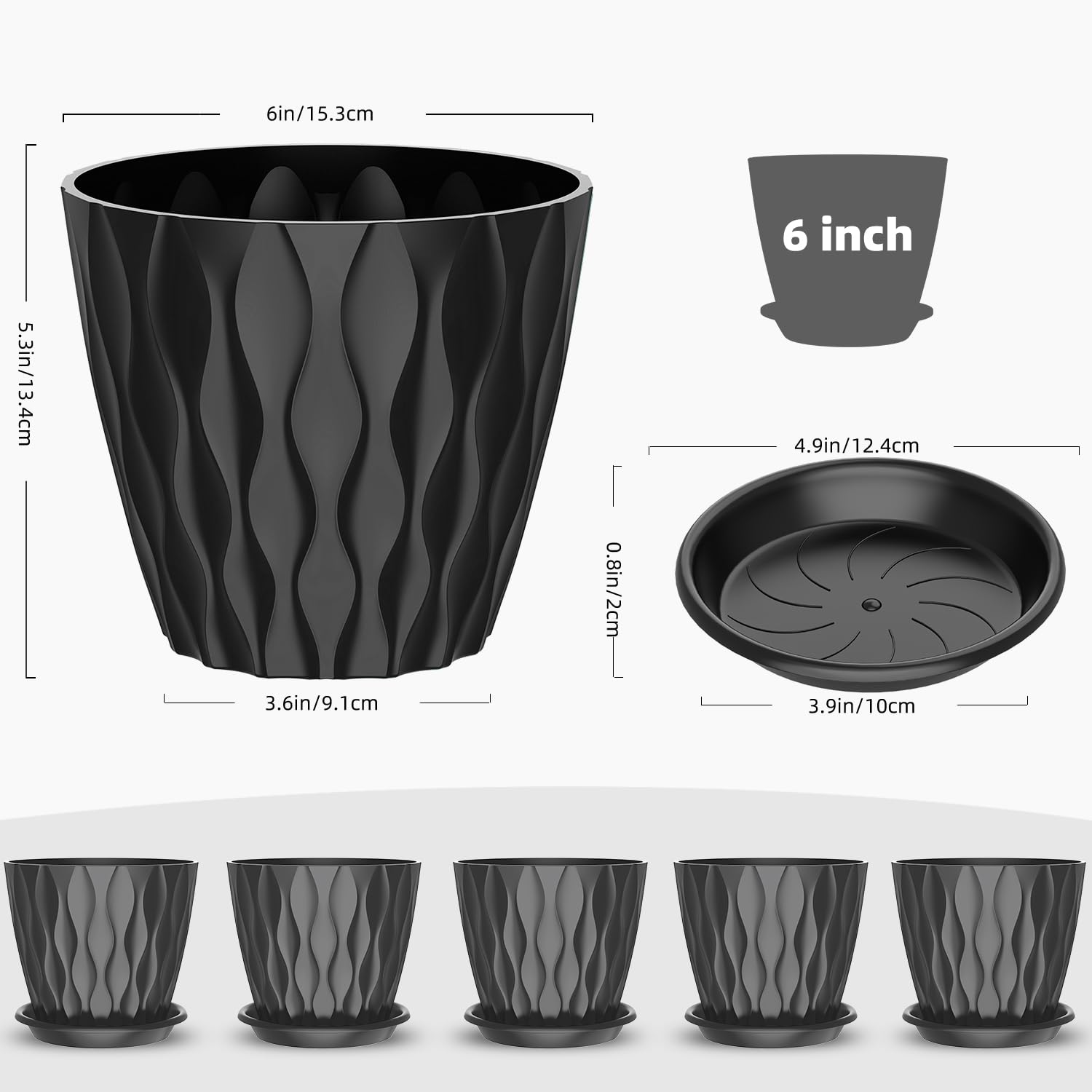 GDJUQZ plastic decorative pots with trays provide neat indoor displays.