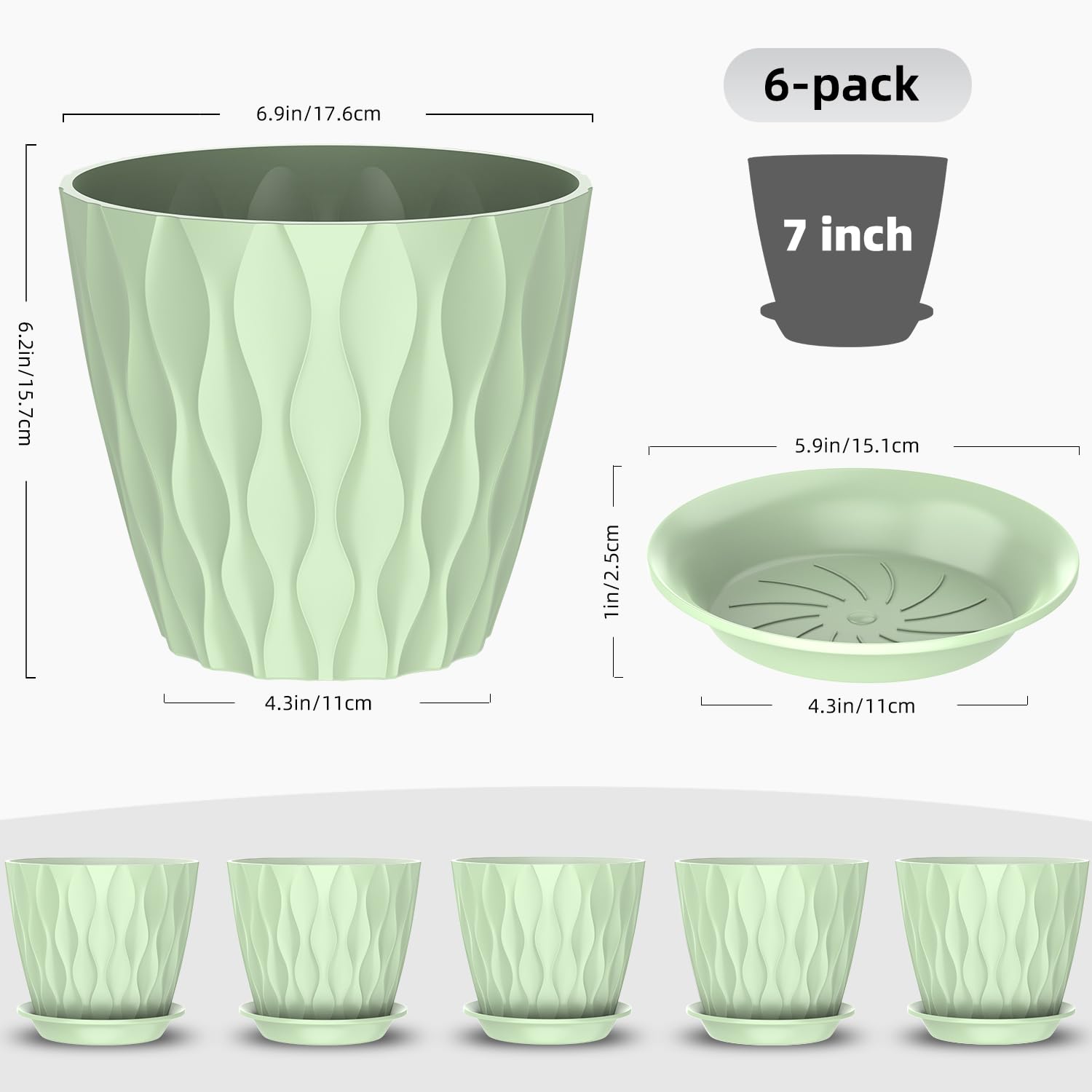 GDJUQZ 7-inch plastic pots with removable trays for mess-free watering.