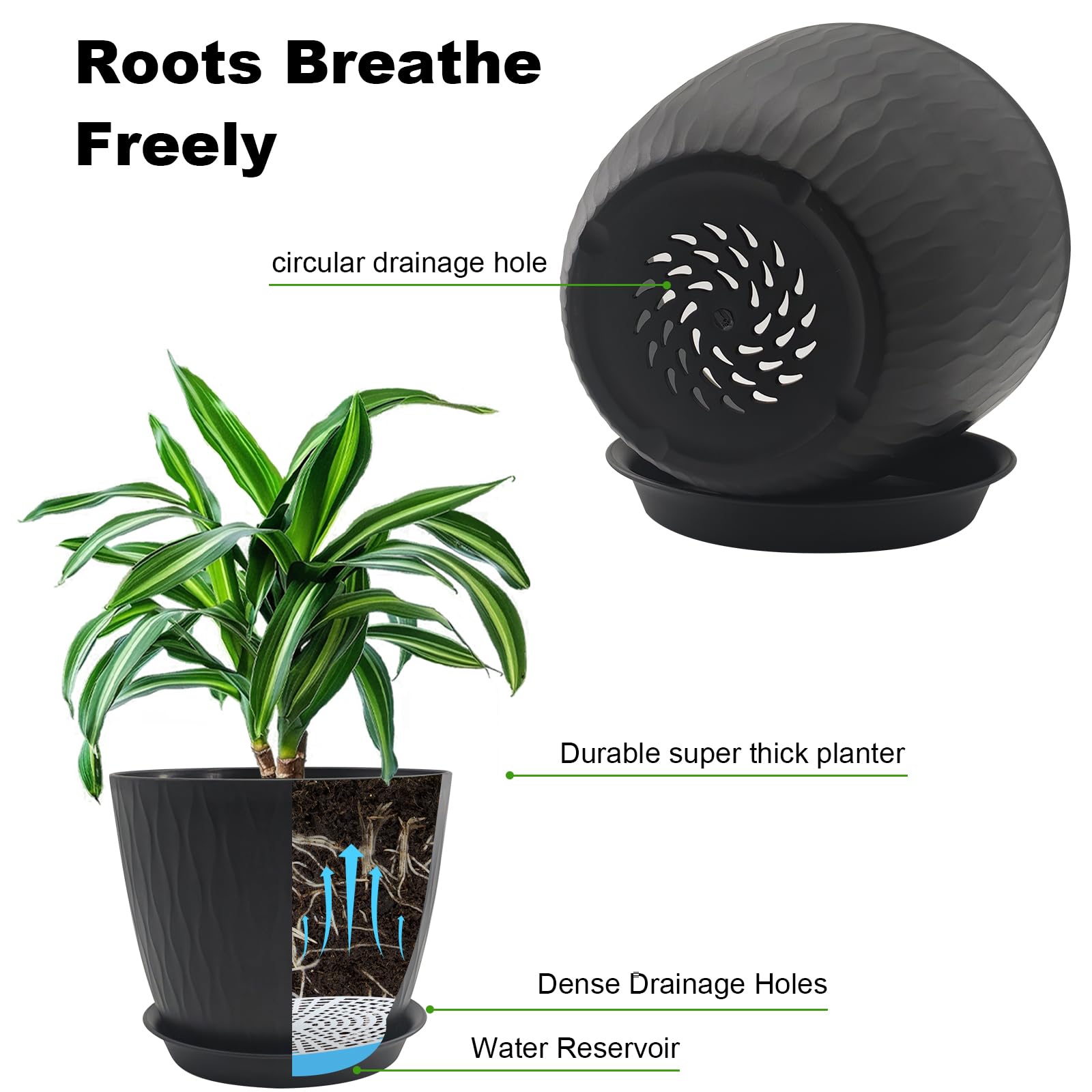 GDJUQZ drainage holes ensure soil aeration and healthier roots in every pot.