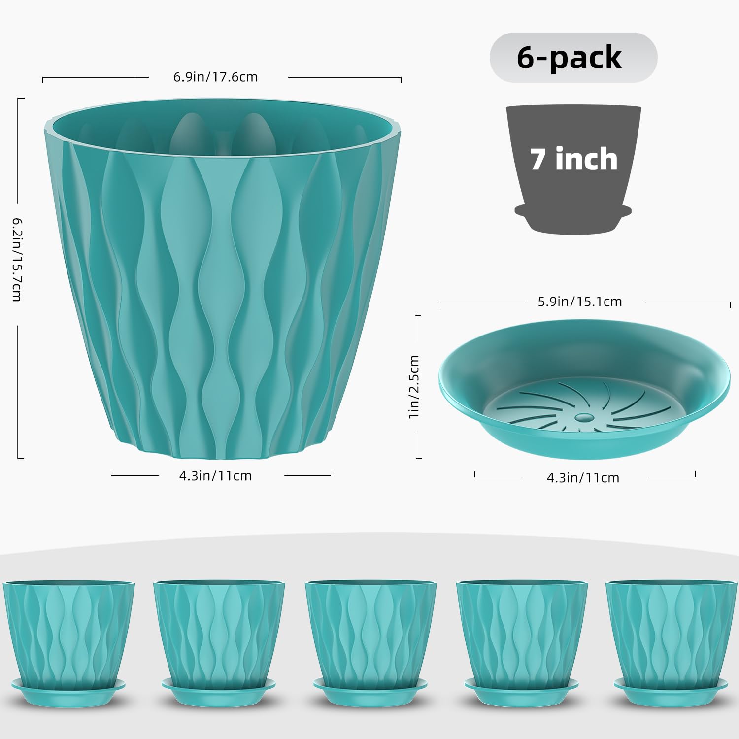 GDJUQZ indoor plant pot 7 inch with tray included, helps prevent spills.