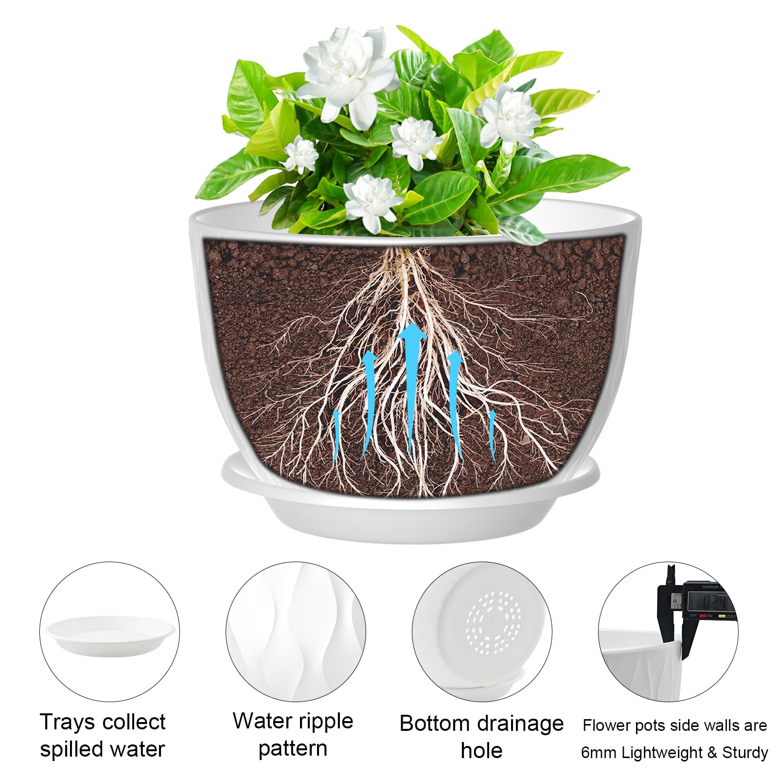 GDJUQZ round white plant pot adds a sleek, modern look.
