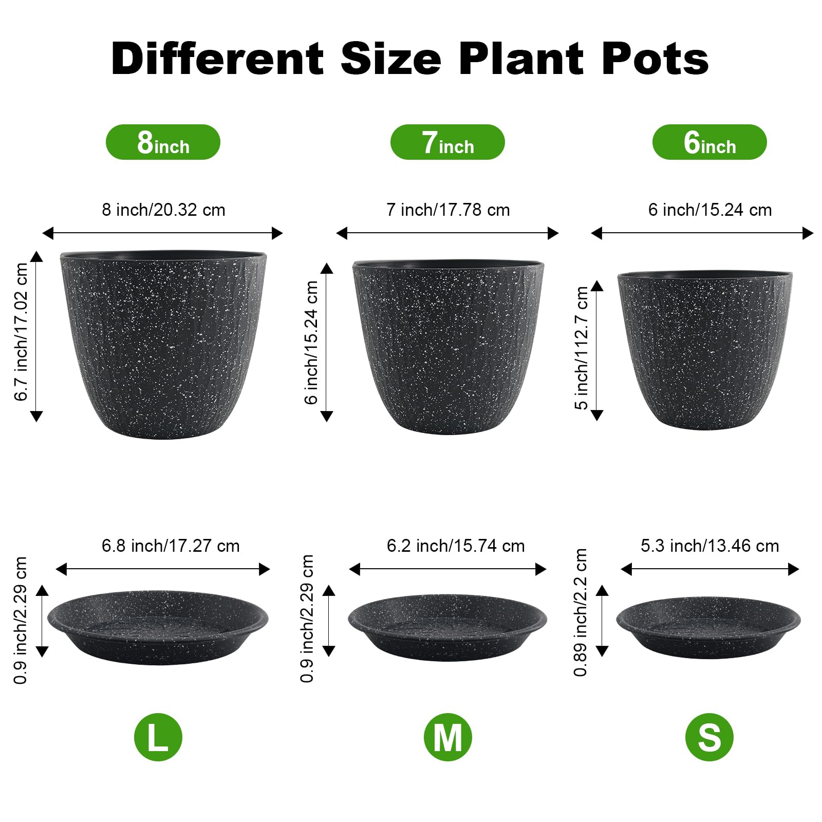 GDJUQZ 7-inch speckled black planter ideal for herbs on windowsills.