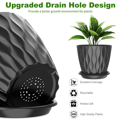 GDJUQZ pots with tray-saucers keep surfaces clean while showcasing greenery.