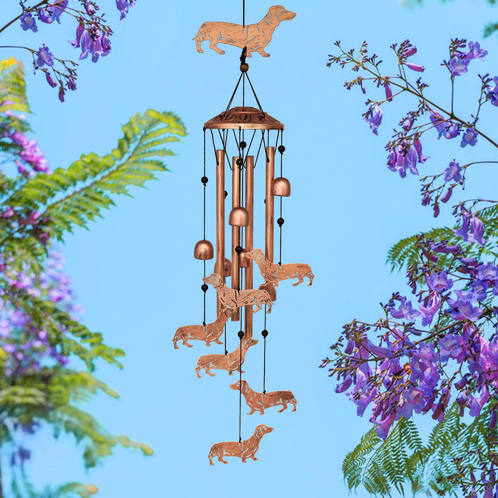 GDNSFIT dog wind chime set featuring multiple figures and aluminum tubes.