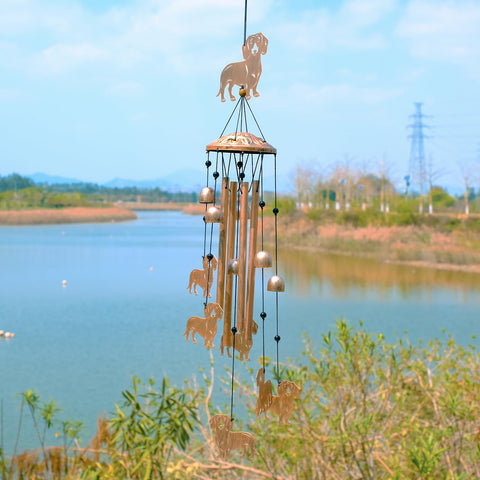 GDNSFIT dachshund wind chime in garden decor setting with multiple figures.
