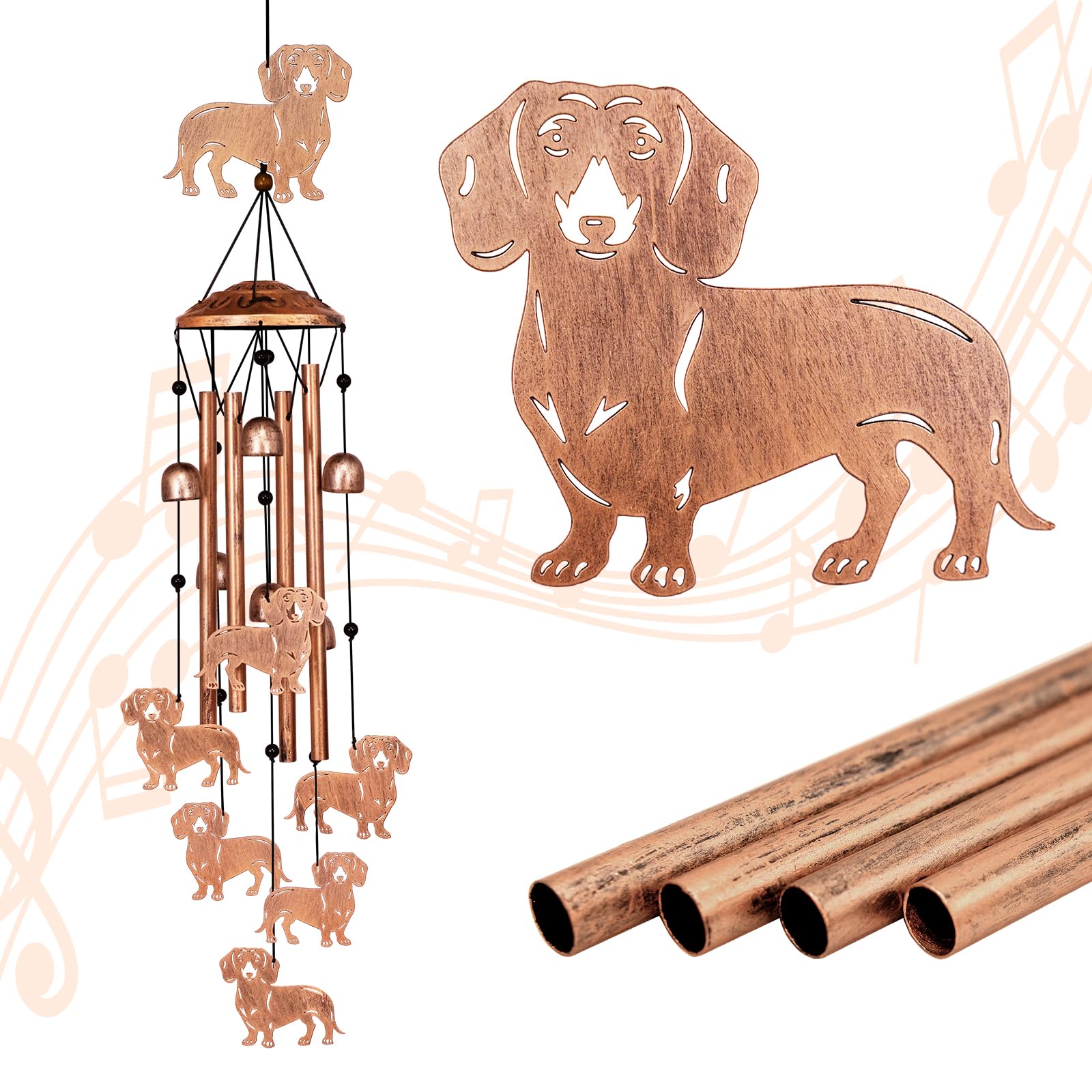 GDNSFIT dachshund wind chime outdoor close-up with bells and beads for garden ambience.
