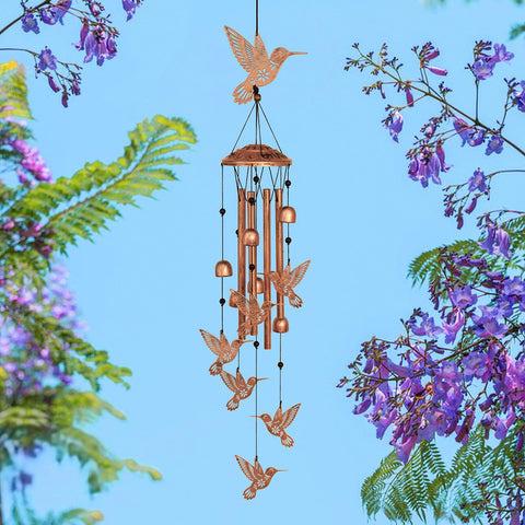 GDNSFIT hummingbird wind chime with metal tubes for calming outdoor sound.