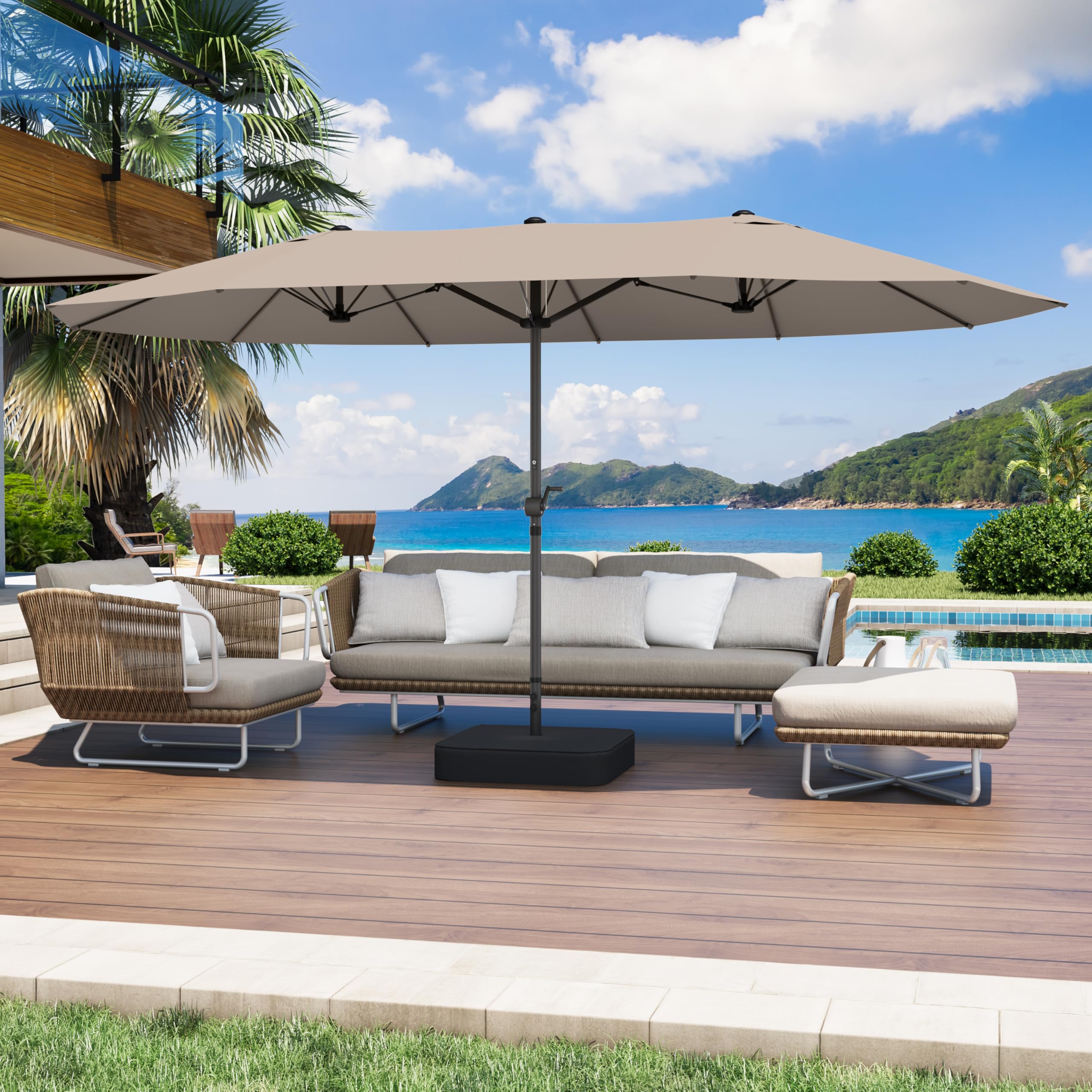 GDPFN beige umbrella enhances outdoor decor while providing practical shelter