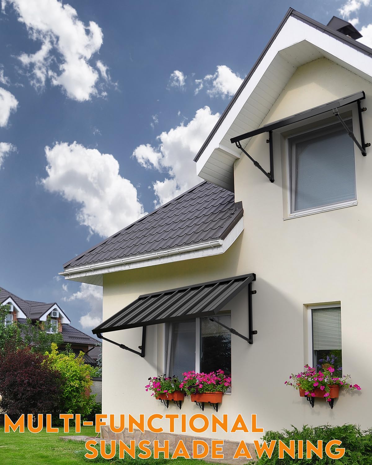 GDPFN sturdy metal awning frame withstands wind and snow.