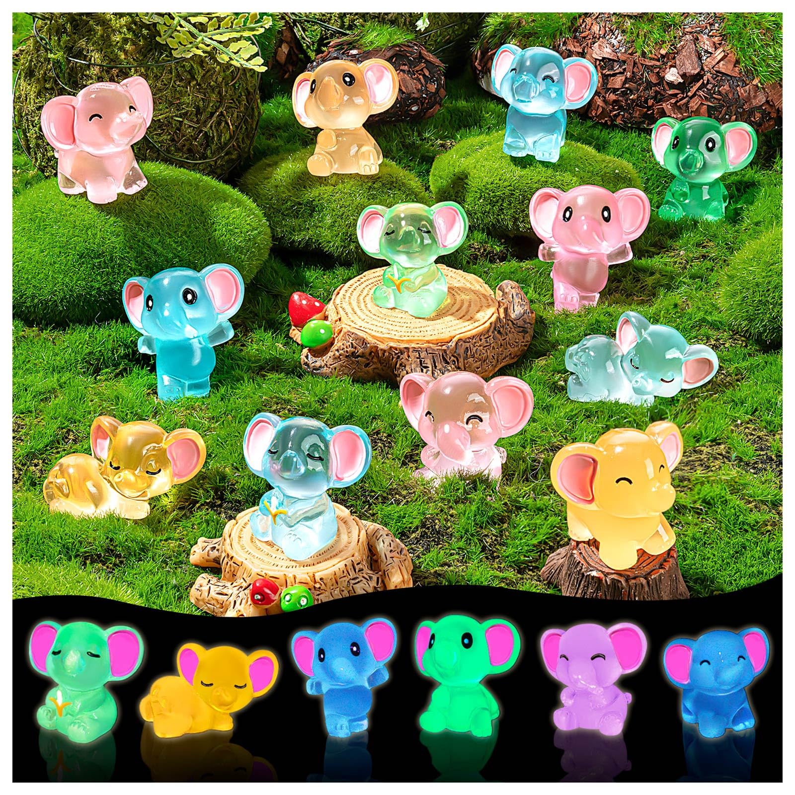 GDZRDFLH 24-piece resin elephants for daytime fairy garden display.