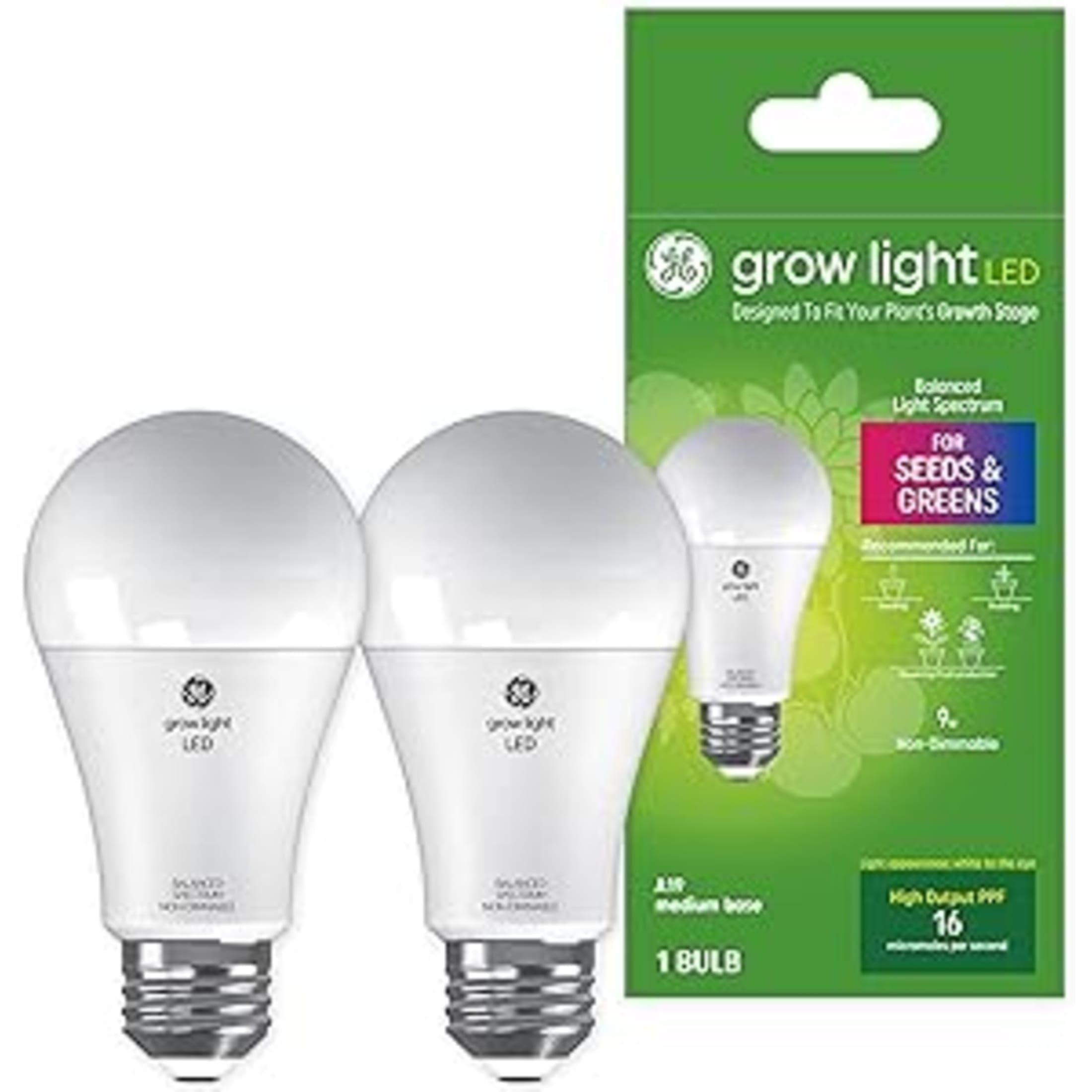GE Grow LED Bulb with full-spectrum white light for indoor plant growth