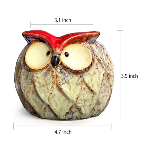 GeLive Owl ceramic planter on a windowsill for small plants