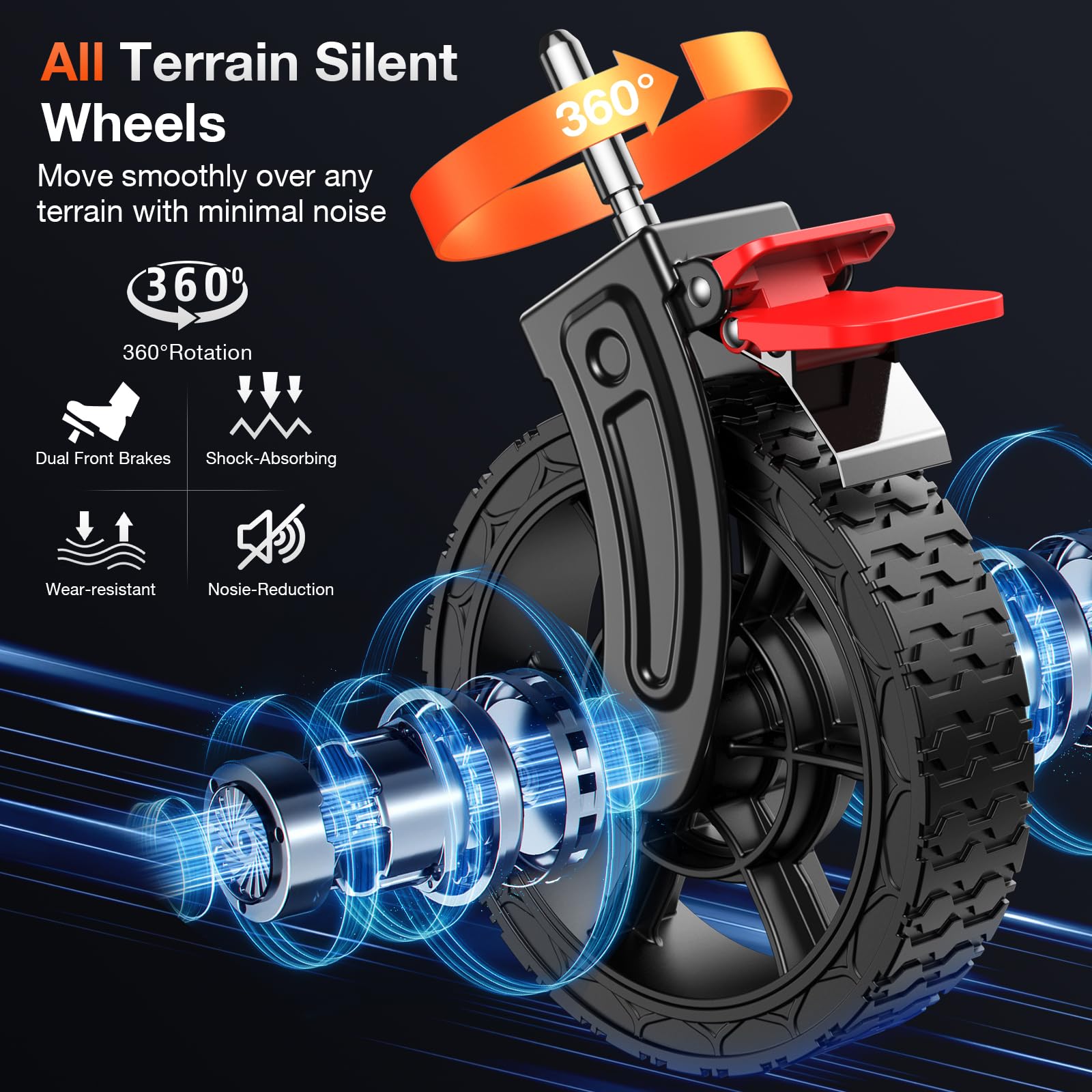 Geamen front 360° wheels enable easy steering on uneven surfaces.