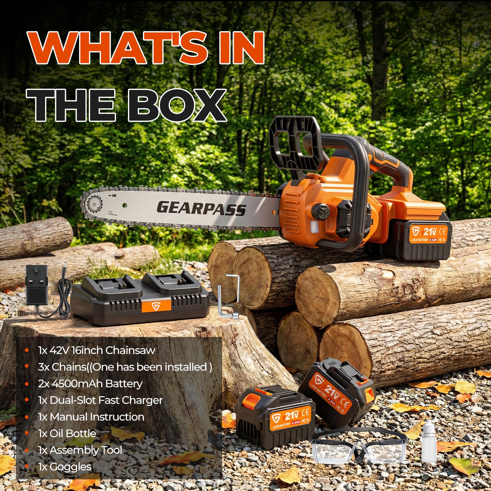 GearPass 16-inch bar enables controlled yard cutting.