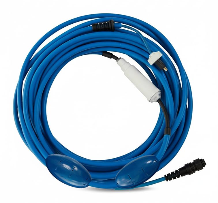Gearwiz blue 60ft cable, coiled, ready for long pool cleaning sessions