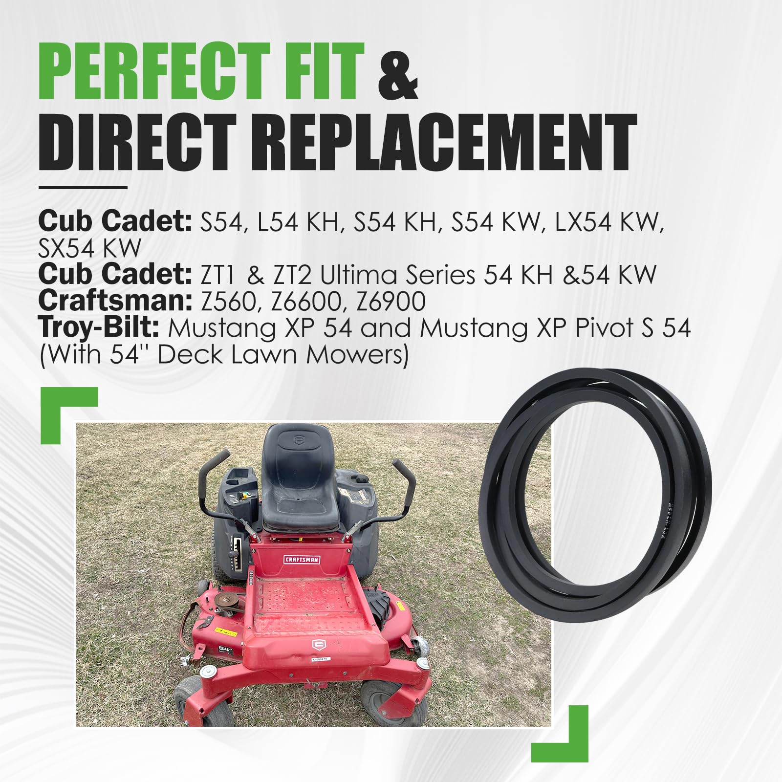 GEATaaT 954-04329A belt compatibility shows broad model support for versatile deck maintenance.