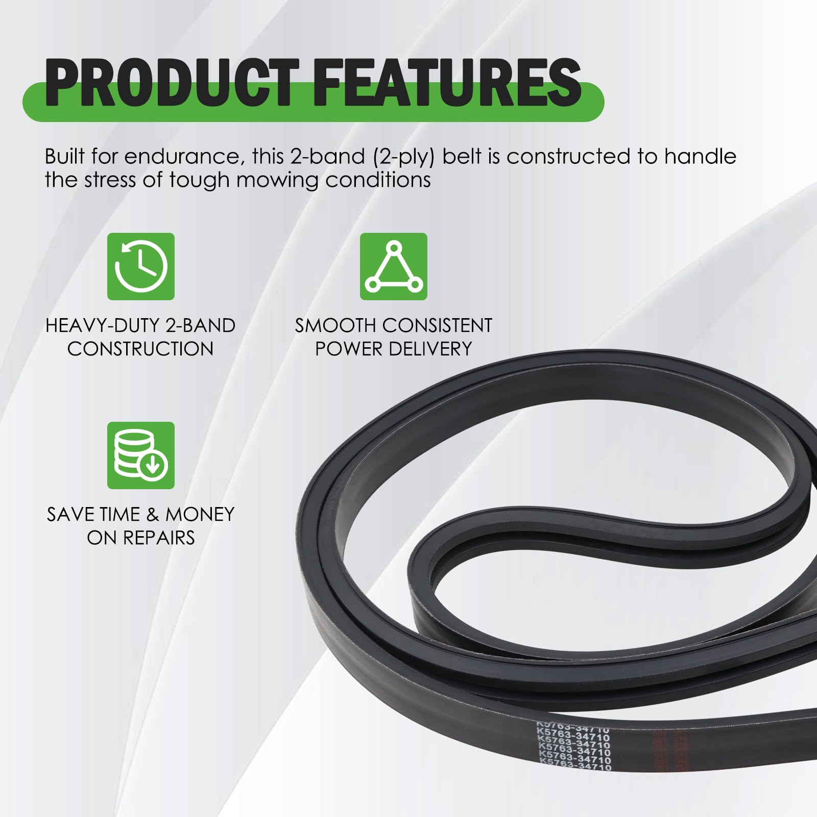 GEATaaT heavy-duty 2-band deck belt; engineered for rugged mowing.