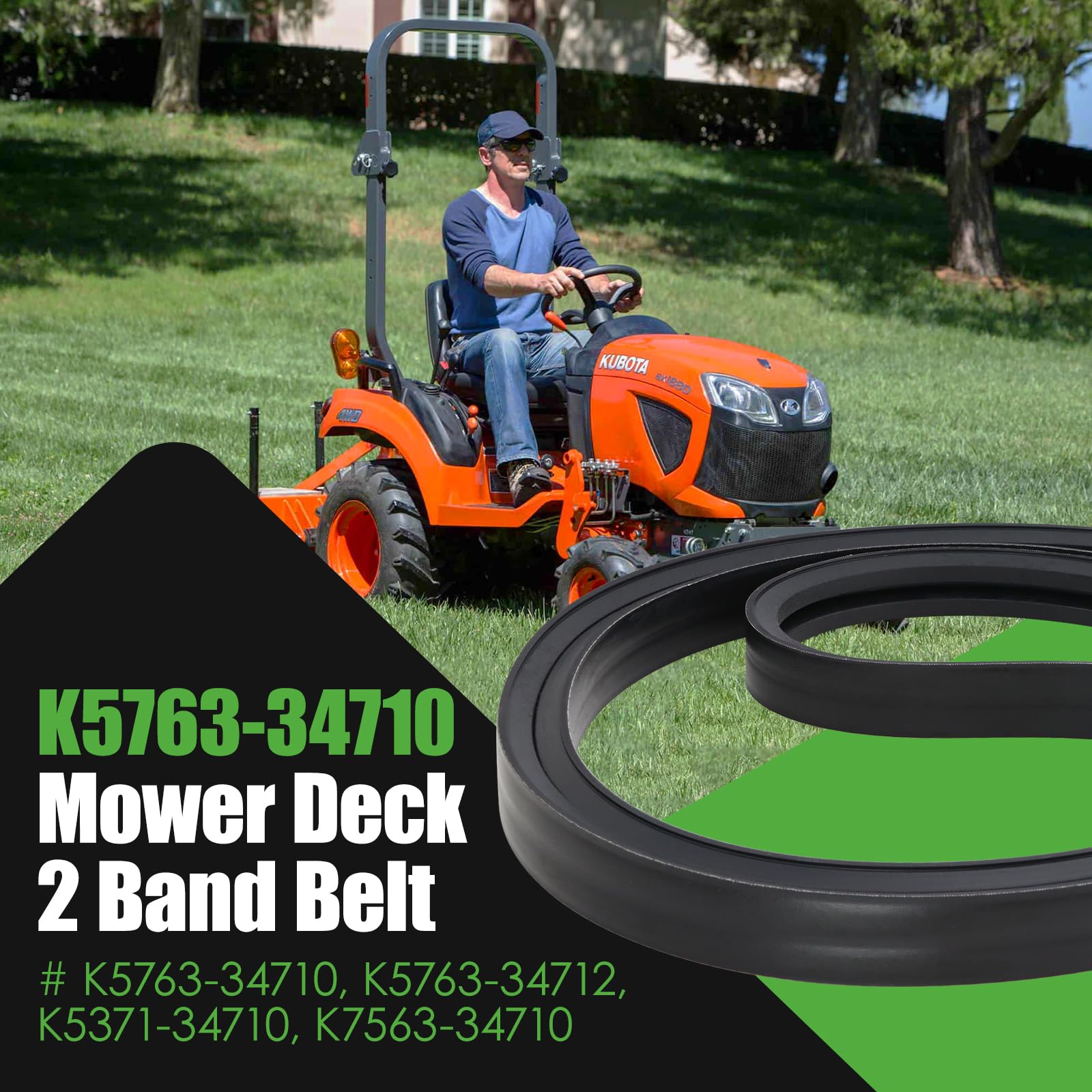 GEATaaT K5763-34712 deck belt side view; fits Kubota 60-inch decks.